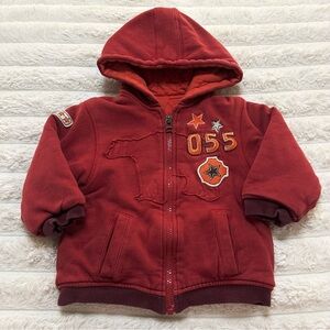 Marks & Spencer Red & Orange Quilted Bear 055 Patched Zip Up Hoodie